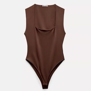 ZARA brown squareneck polyamide bodysuit